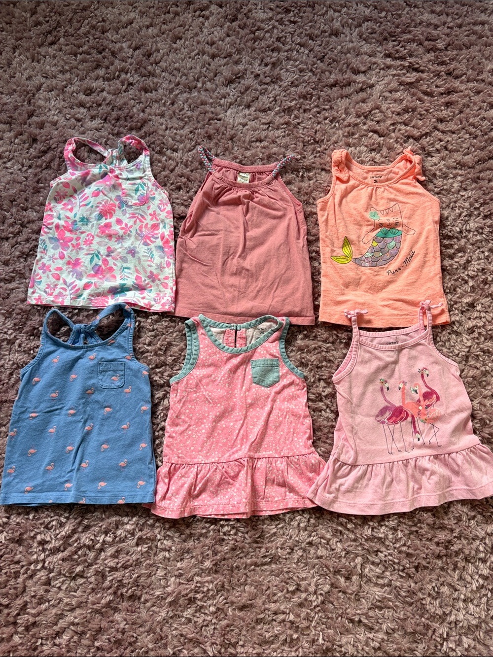 2T Toddler Girl Carters/Osh Kosh Kids Sleeveless Tank Tops Pack - 6pcs